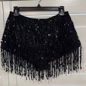 Elegant Black Sequin Fringe Shorts